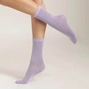Calcetines de canalé para mujer de algodón satinado Lila Dim Mode