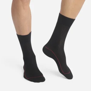 Calcetines de hombre de algodón negro acanalado con ribete de color Dim Fashion