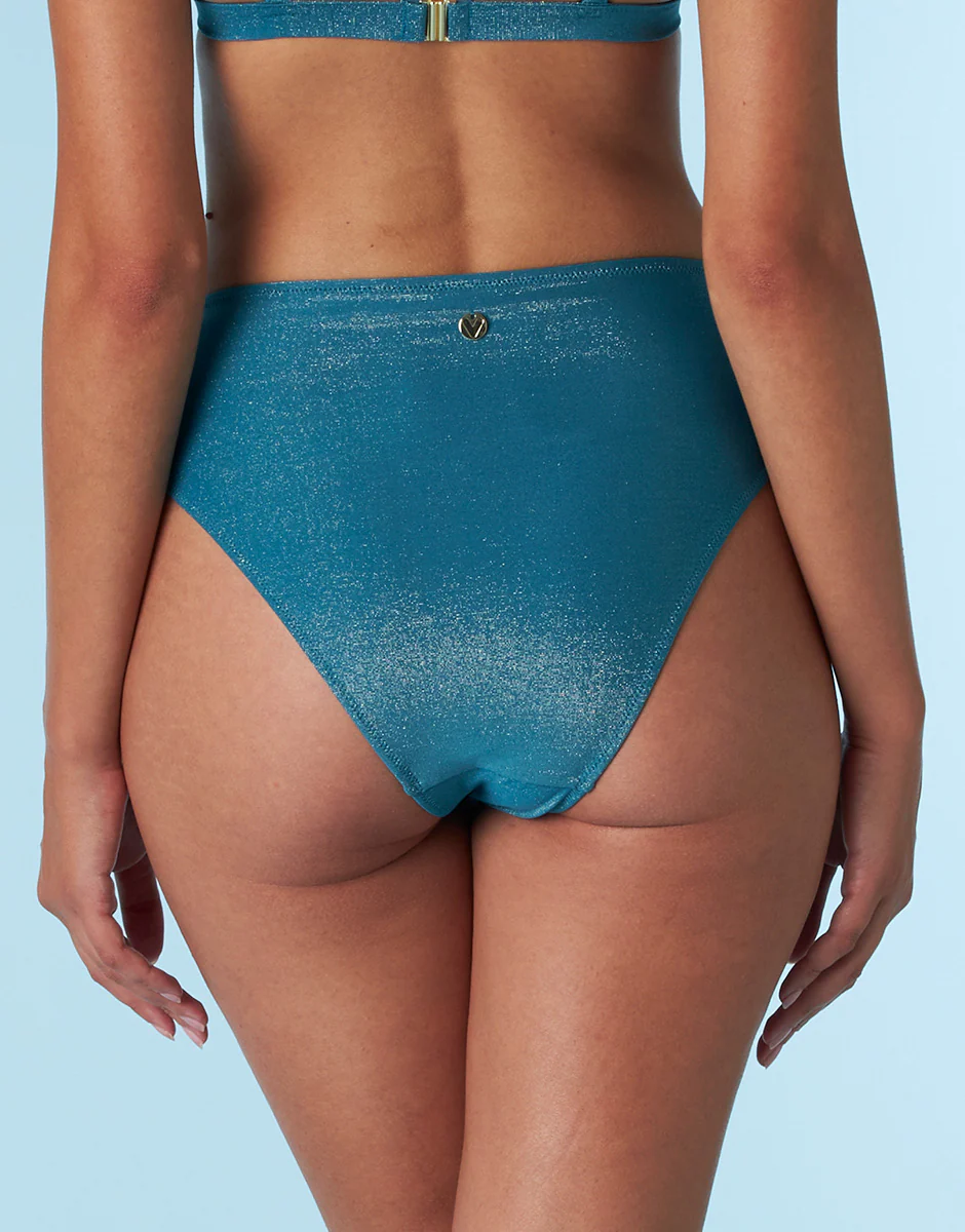 Braguita de talle alto Plain Lurex en microfibra Ottanio - Imagen 2