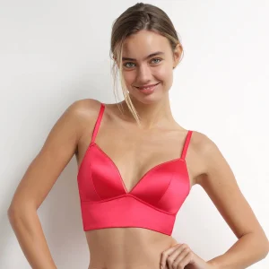Sujetador triángulo push-up de microfibra satinada roja Dim Chéri