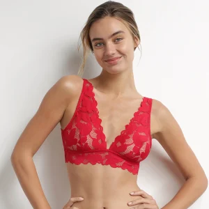 Body de encaje para mujer con grandes flores Dim Lacy Rojo