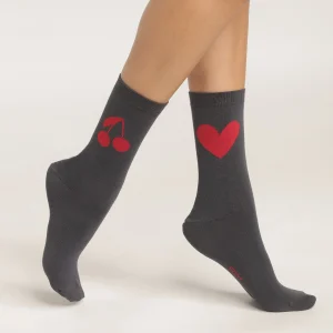 Calcetines de mujer con estampado de corazones y cerezas Dim Bamboo