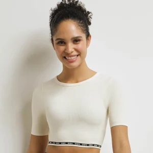 Top de mujer sin costuras de microfibra acanalada Beige Dim Icons Seamless