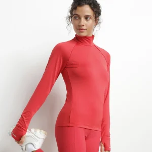 Top deportivo de mujer Dim Move rojo con cuello alto en microfibra