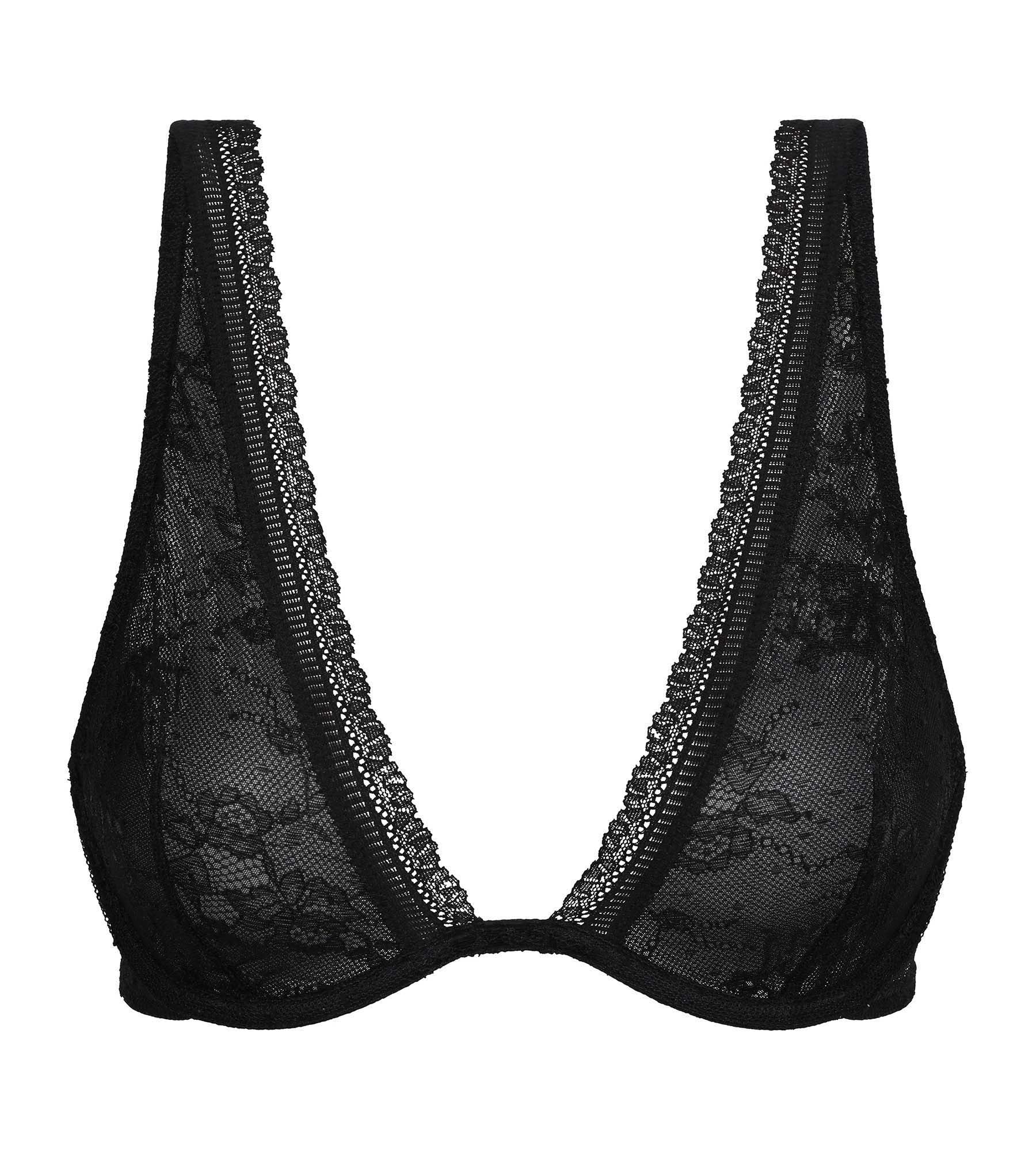 Sujetador bufanda con aros de encaje floral negro Dim Romance - Imagen 5