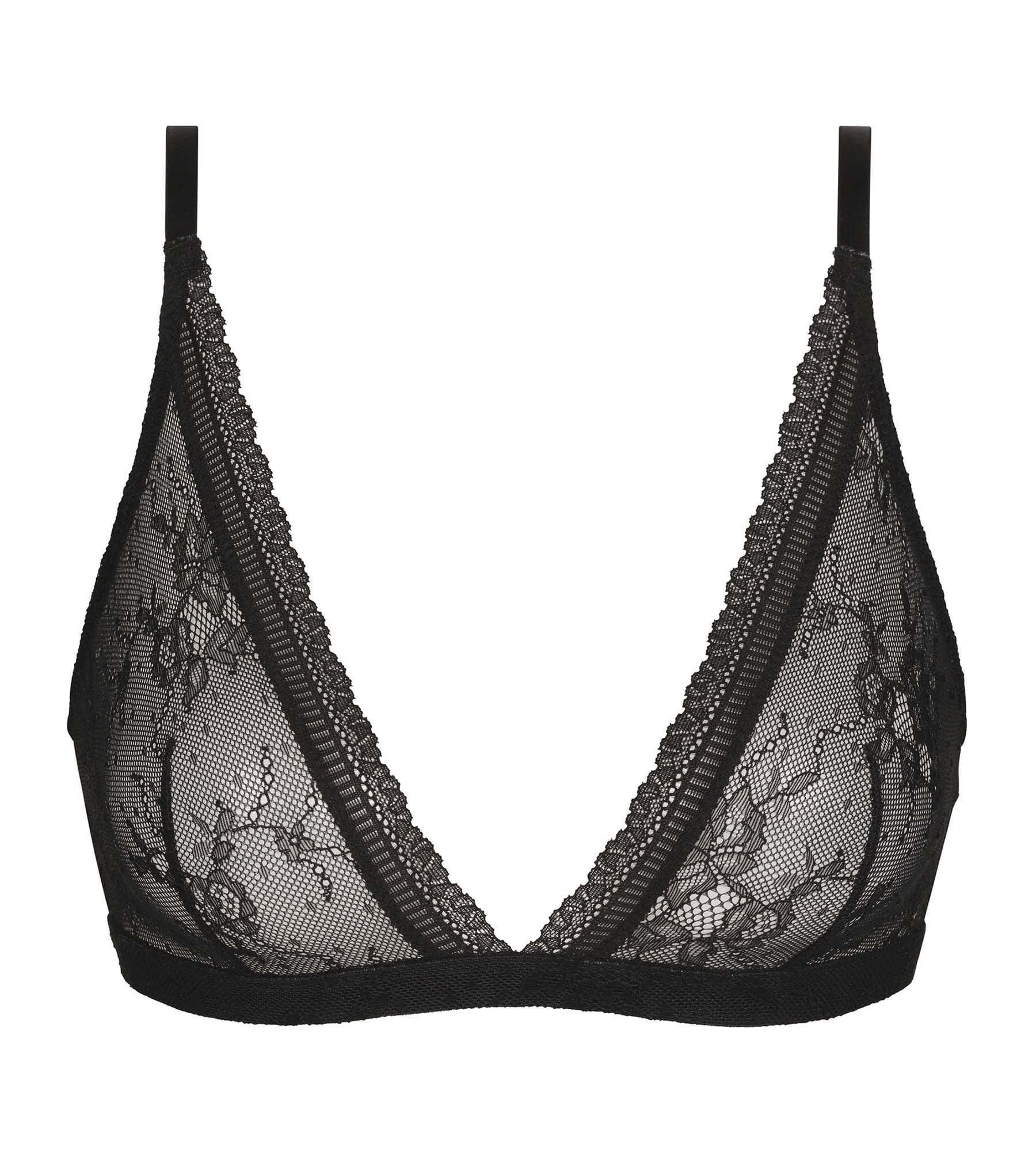 Sujetador triángulo de encaje floral negro Dim Romance - Imagen 5