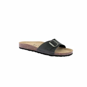 Par de sandalias negras para mujer de cuero y corcho