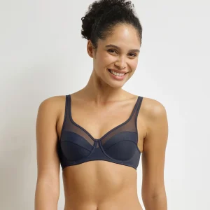 Sujetador con aros en microfibra y tul gris azul Generous