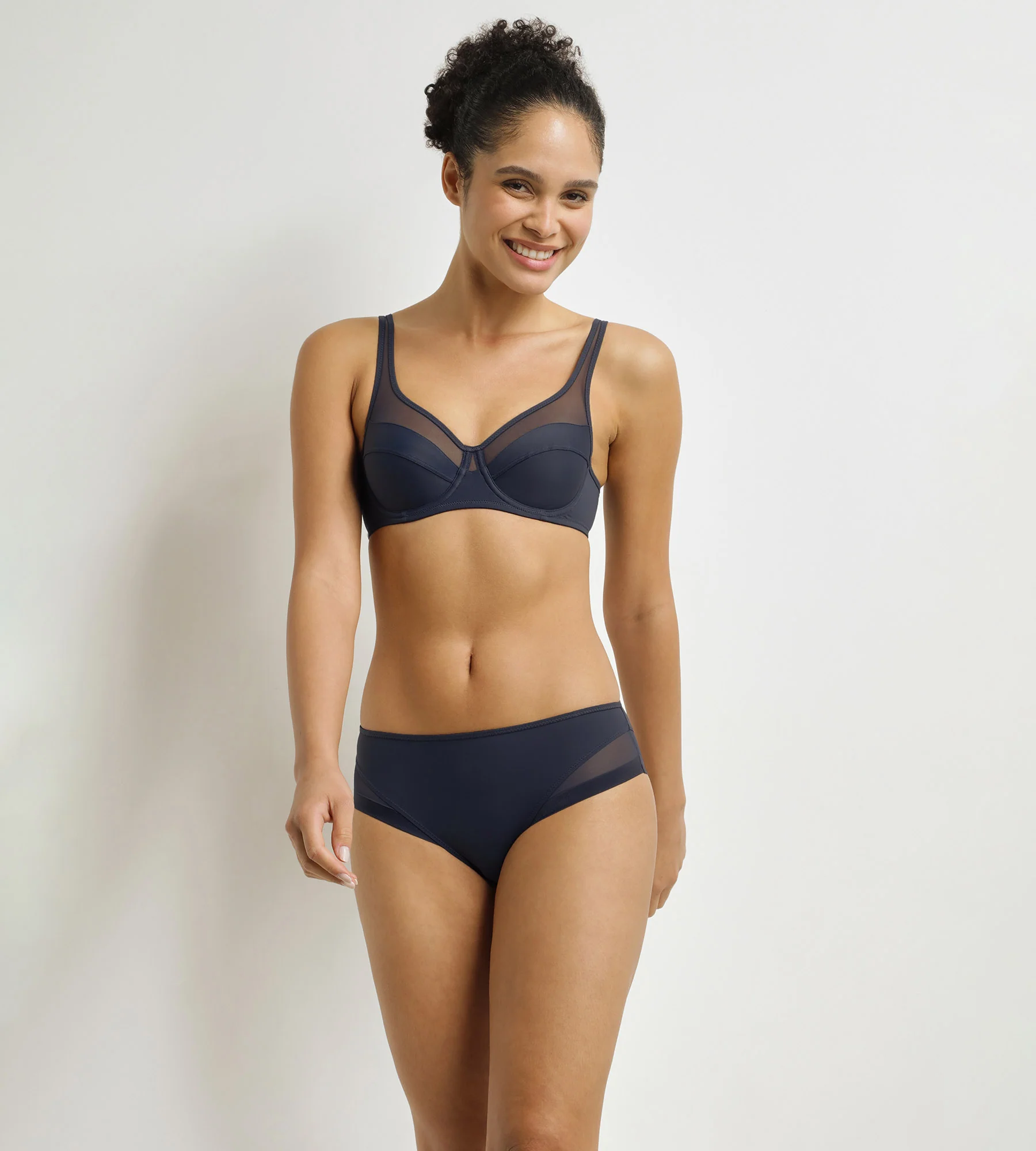 Sujetador con aros en microfibra y tul gris azul Generous - Imagen 3