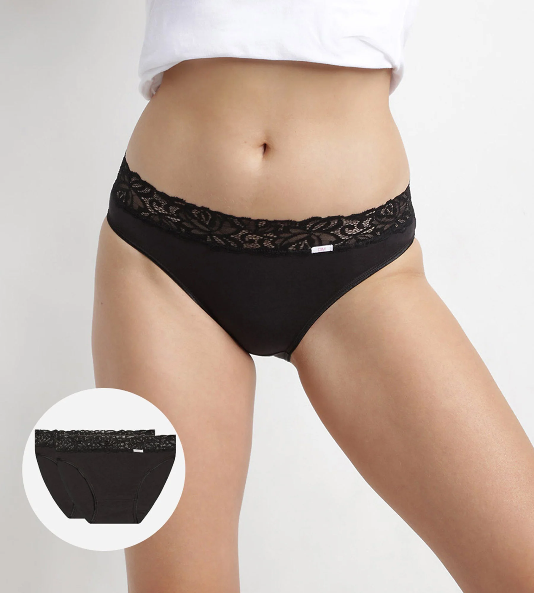 Pack de 2 bragas negras Coton Plus Féminine de talle medio
