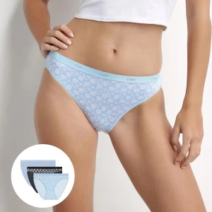 Pack de 3 bragas de mujer de algodón elástico Azul Gris con flores Les Pockets