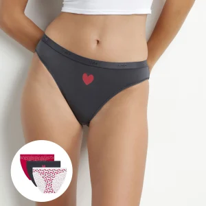 Pack de 3 calzoncillos rojos de algodón elástico con corazones Les Pockets