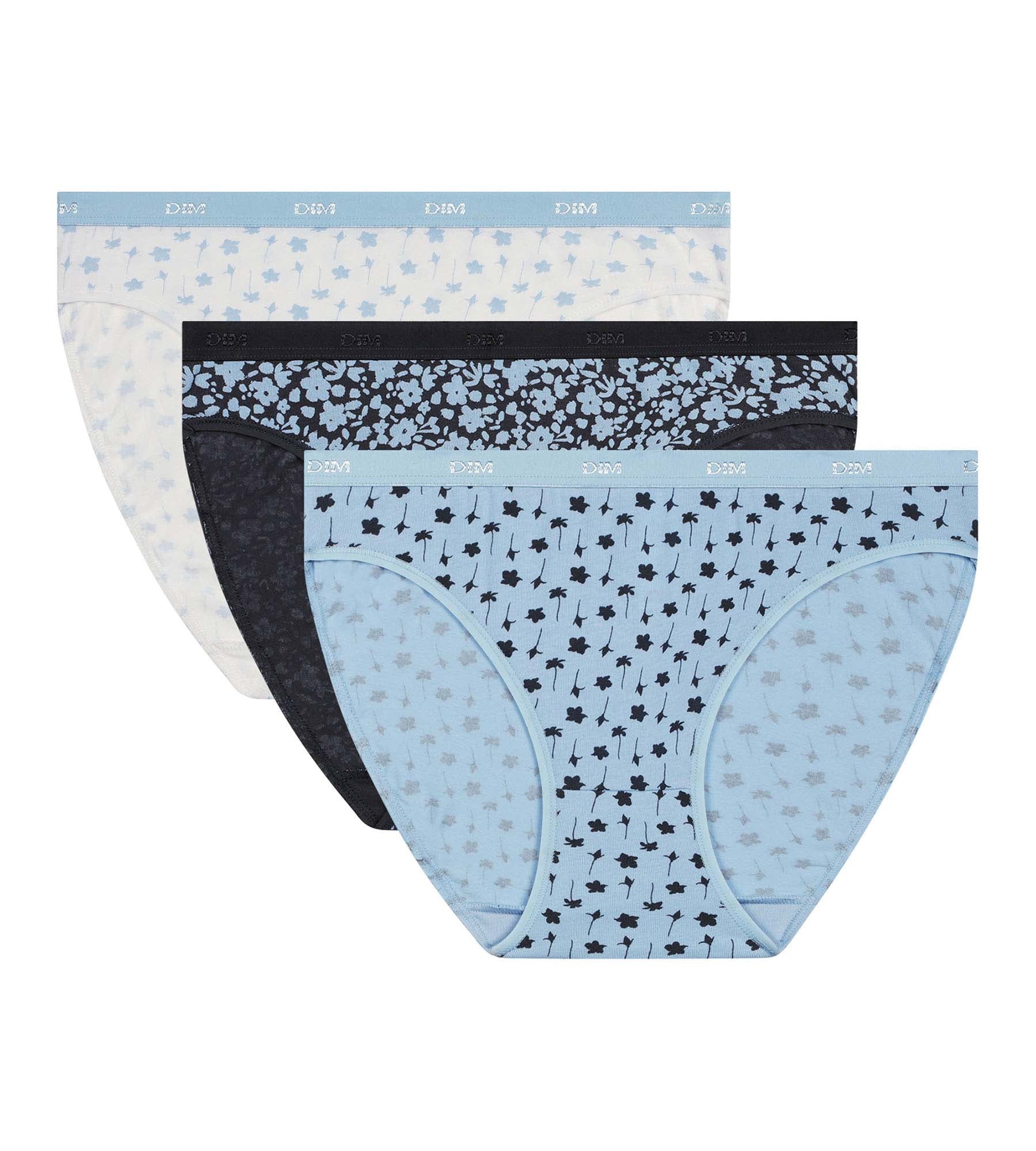 Pack de 3 bragas de algodón elástico azul para mujer con estampado Les Pockets - Imagen 5