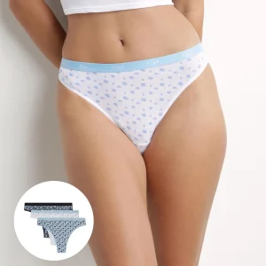 Pack de 3 tangas de mujer de algodón elástico azul gris Les Pockets