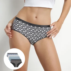 Pack de 5 culottes Les Pockets Mujer Azul Gris algodón elástico Floral