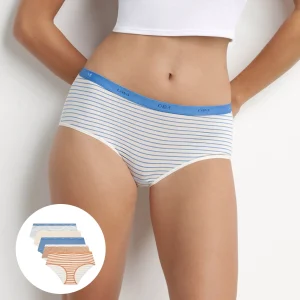Pack de 5 culottes de mujer de algodón elástico Beige Azul con rayas Les Pockets