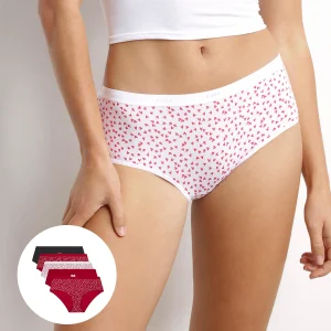 Pack de 5 culottes de mujer de algodón elástico con estampado de corazones Les Pockets