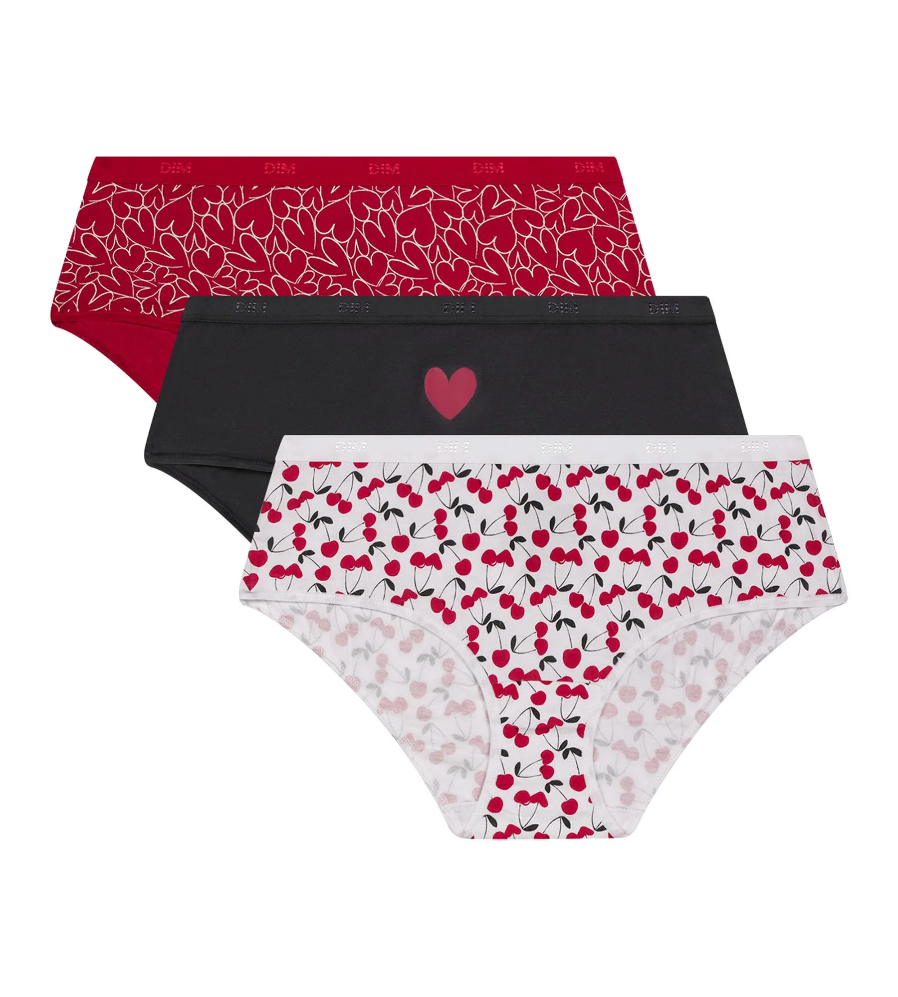 Pack de 3 culottes de mujer de algodón elástico rojo con estampado de corazones Les Pockets - Imagen 5
