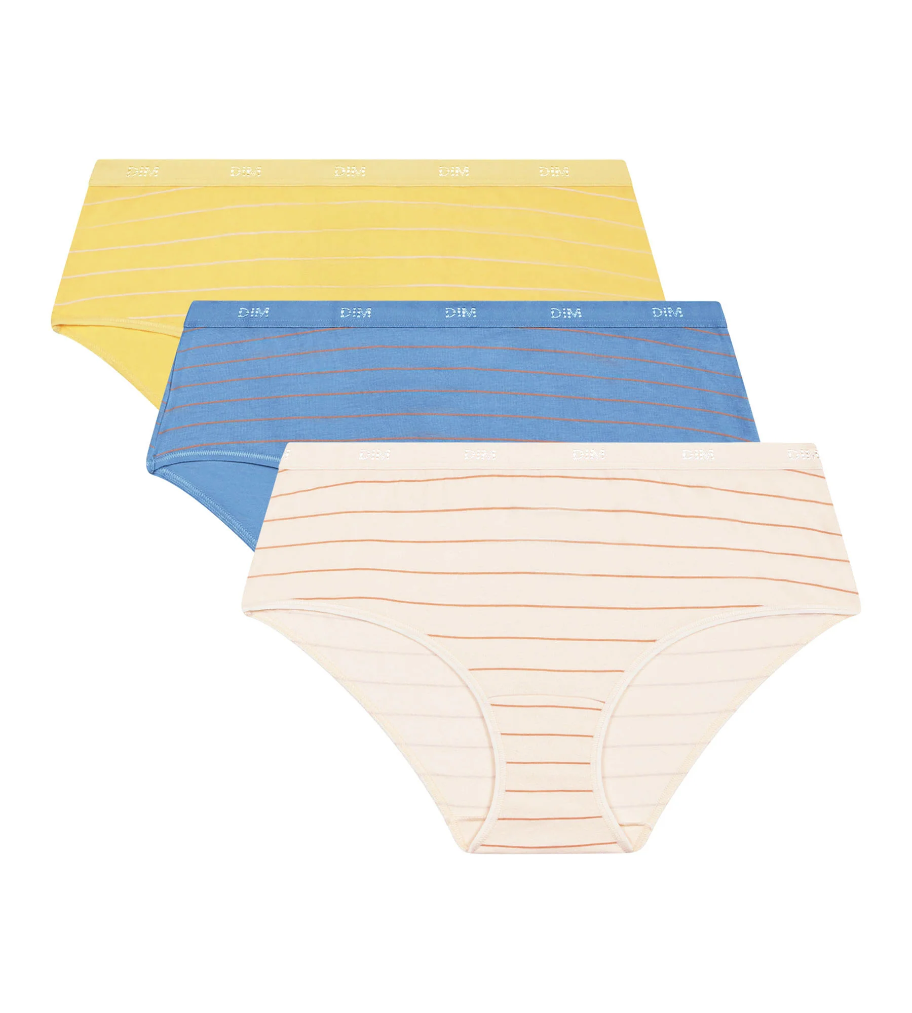 Pack de 3 culottes de mujer de algodón elástico Amarillo Azul Rayas Les Pockets - Imagen 5