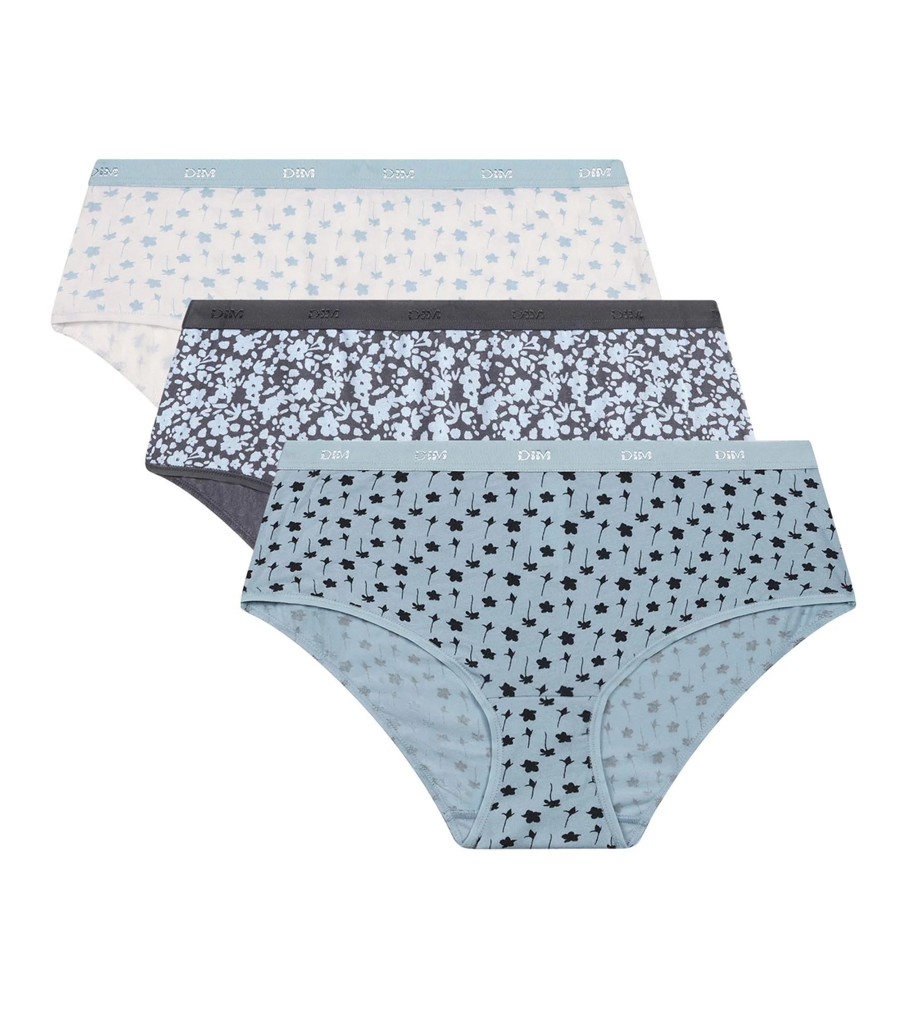 Pack de 3 culottes de mujer de algodón elástico azul con flores Les Pockets - Imagen 5