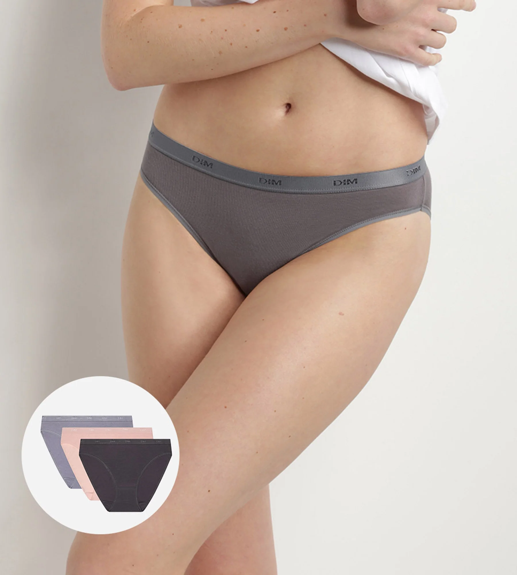 Pack de 3 braguitas de algodón elástico rosa, gris y taupe ECODIM Les Pockets