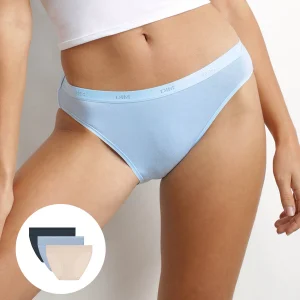 Pack de 3 bragas de algodón elástico para mujer Azul Beige Gris Les Pockets Ecodim