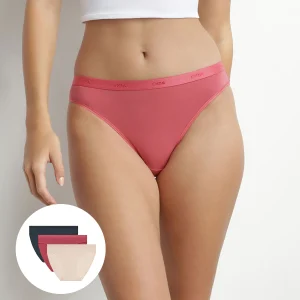 Pack de 3 bragas de mujer de algodón elástico Beige Rosa Gris Les Pockets Ecodim