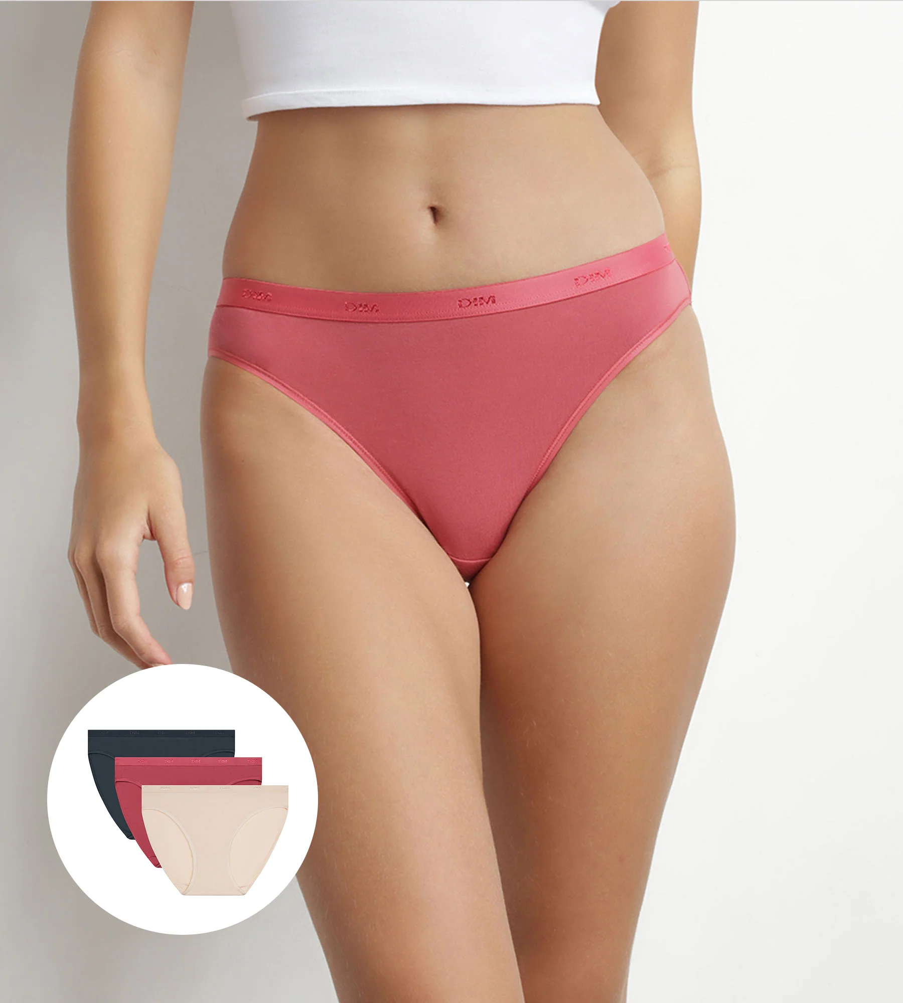 Pack de 3 bragas de mujer de algodón elástico Beige Rosa Gris Les Pockets Ecodim