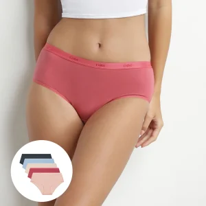 Pack de 5 culottes para mujer de algodón elástico Azul Beige Rosa Les Pockets Ecodim