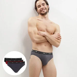 Pack de 3 slips gris, rojo chile y negro Coton Stretch