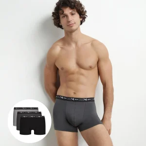 Pack de 3 calzoncillos bóxer de algodón para hombre Negro Gris Dim Algodón Stretch