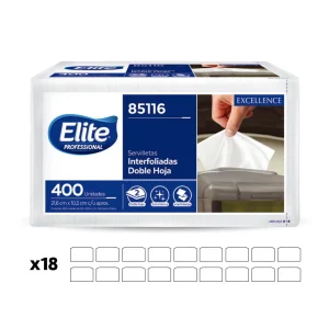 Elite Servilleta Interfoliada Doble Hoja 18 x 400 unid